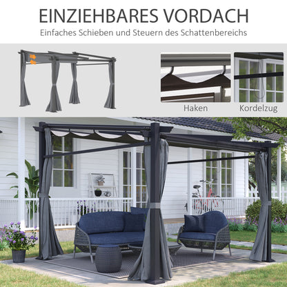 Terrace Roof Pergola approx. 3x3m Terrace Cover Garden Pavilion Aluminum, Wall Mounting, Garden Pergola with Adjustable Roof, UV Protection, Sun Protection for Terrace and Garden, Dark Gray