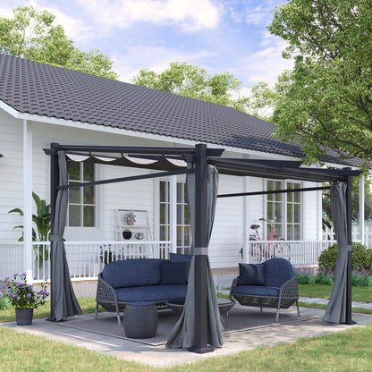 Terrace Roof Pergola approx. 3x3m Terrace Cover Garden Pavilion Aluminum, Wall Mounting, Garden Pergola with Adjustable Roof, UV Protection, Sun Protection for Terrace and Garden, Dark Gray
