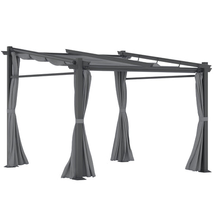 Terrace Roof Pergola approx. 3x3m Terrace Cover Garden Pavilion Aluminum, Wall Mounting, Garden Pergola with Adjustable Roof, UV Protection, Sun Protection for Terrace and Garden, Dark Gray