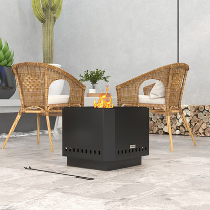 Fire Pit, Square Fire Bowl, Smokeless Fire Basket with Poker, Table Fire for Garden, Camping, Patio, Metal, Black