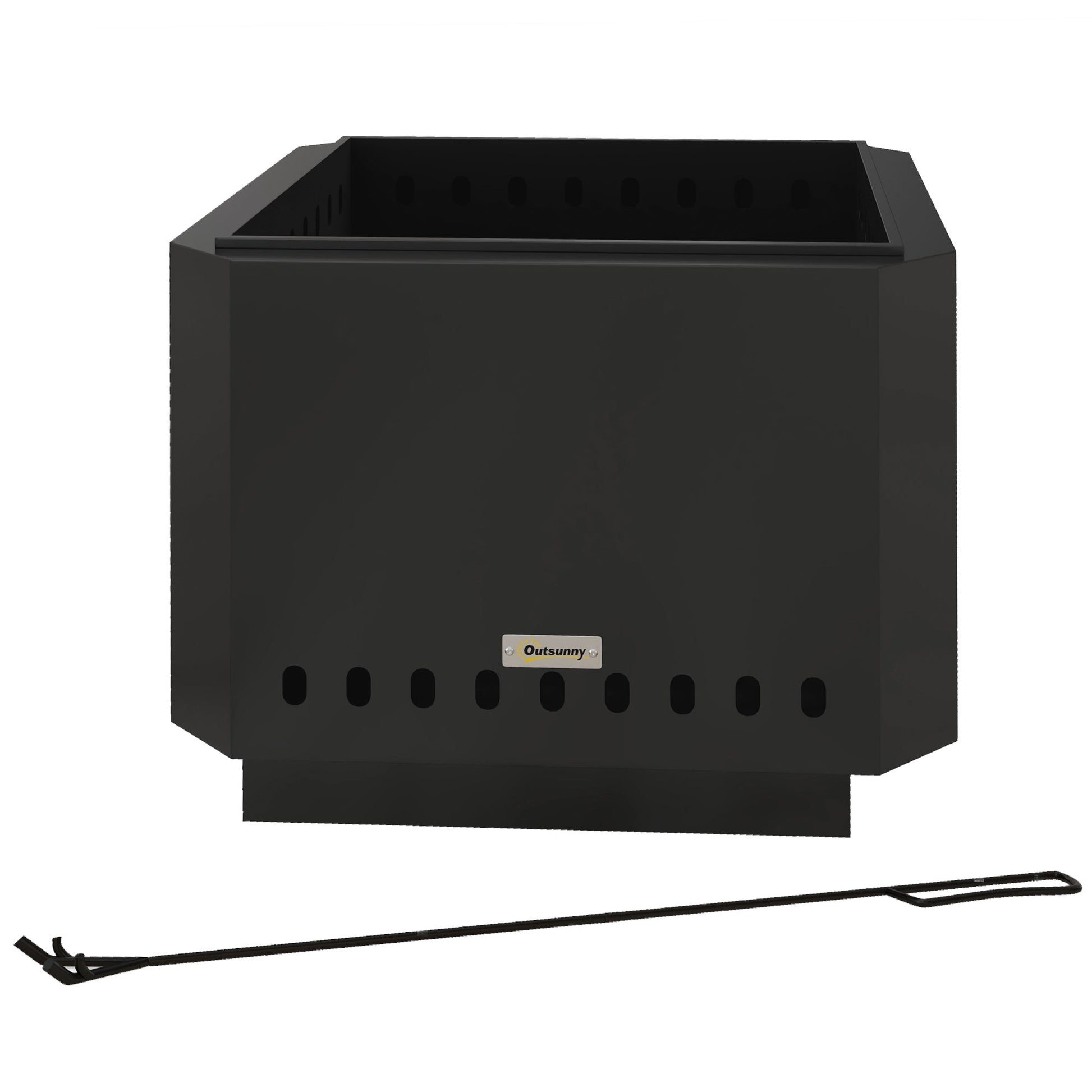 Fire Pit, Square Fire Bowl, Smokeless Fire Basket with Poker, Table Fire for Garden, Camping, Patio, Metal, Black