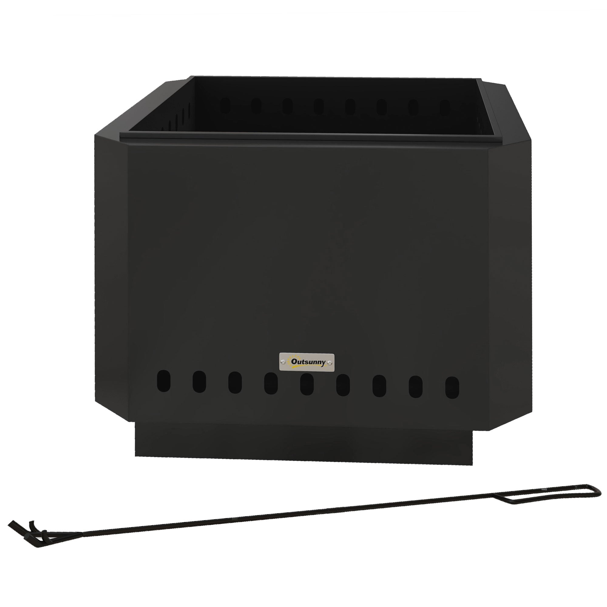 Fire Pit, Square Fire Bowl, Smokeless Fire Basket with Poker, Table Fire for Garden, Camping, Patio, Metal, Black