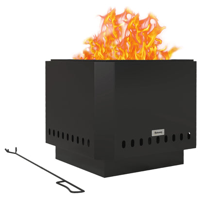 Fire Pit, Square Fire Bowl, Smokeless Fire Basket with Poker, Table Fire for Garden, Camping, Patio, Metal, Black