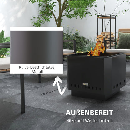 Fire Pit, Square Fire Bowl, Smokeless Fire Basket with Poker, Table Fire for Garden, Camping, Patio, Metal, Black