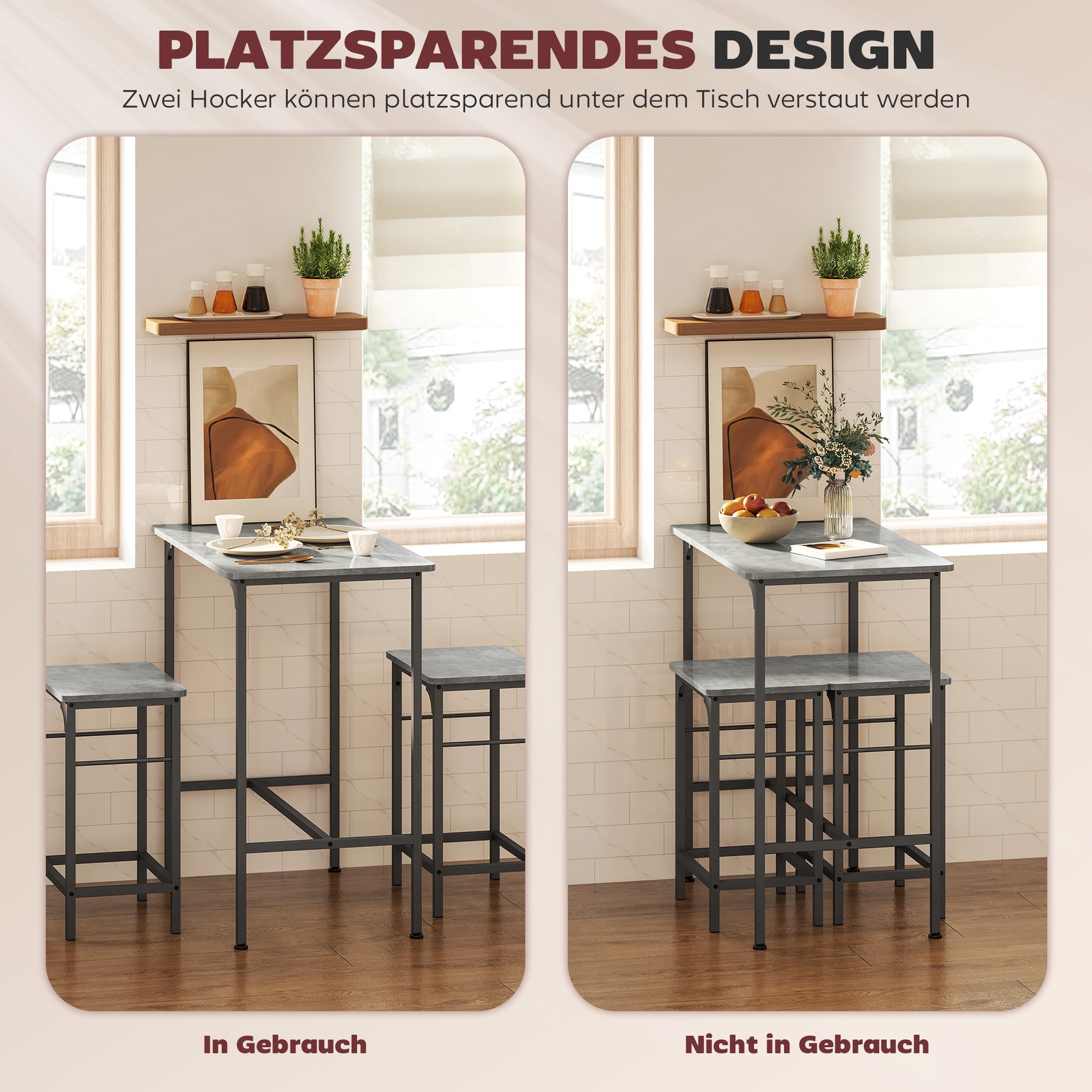 Bar Table Set Bar Table with Bar Stools Set Dining Table with 2 Chairs with Non-Slip Foot Pads Kitchen Table for Dining Room, Kitchen, Gray