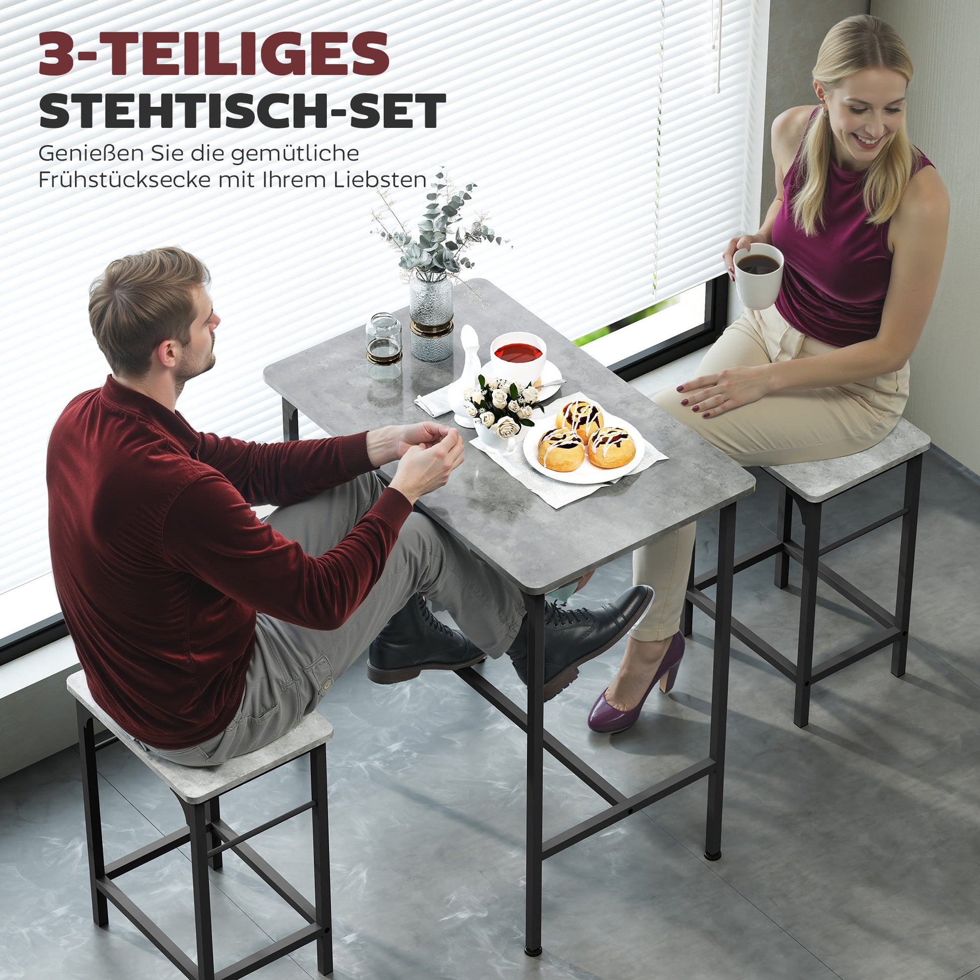 Bar Table Set Bar Table with Bar Stools Set Dining Table with 2 Chairs with Non-Slip Foot Pads Kitchen Table for Dining Room, Kitchen, Gray