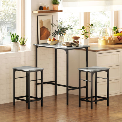 Bar Table Set Bar Table with Bar Stools Set Dining Table with 2 Chairs with Non-Slip Foot Pads Kitchen Table for Dining Room, Kitchen, Gray