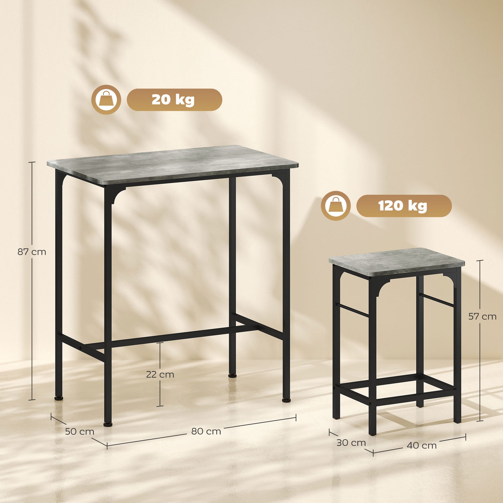 Bar Table Set Bar Table with Bar Stools Set Dining Table with 2 Chairs with Non-Slip Foot Pads Kitchen Table for Dining Room, Kitchen, Gray
