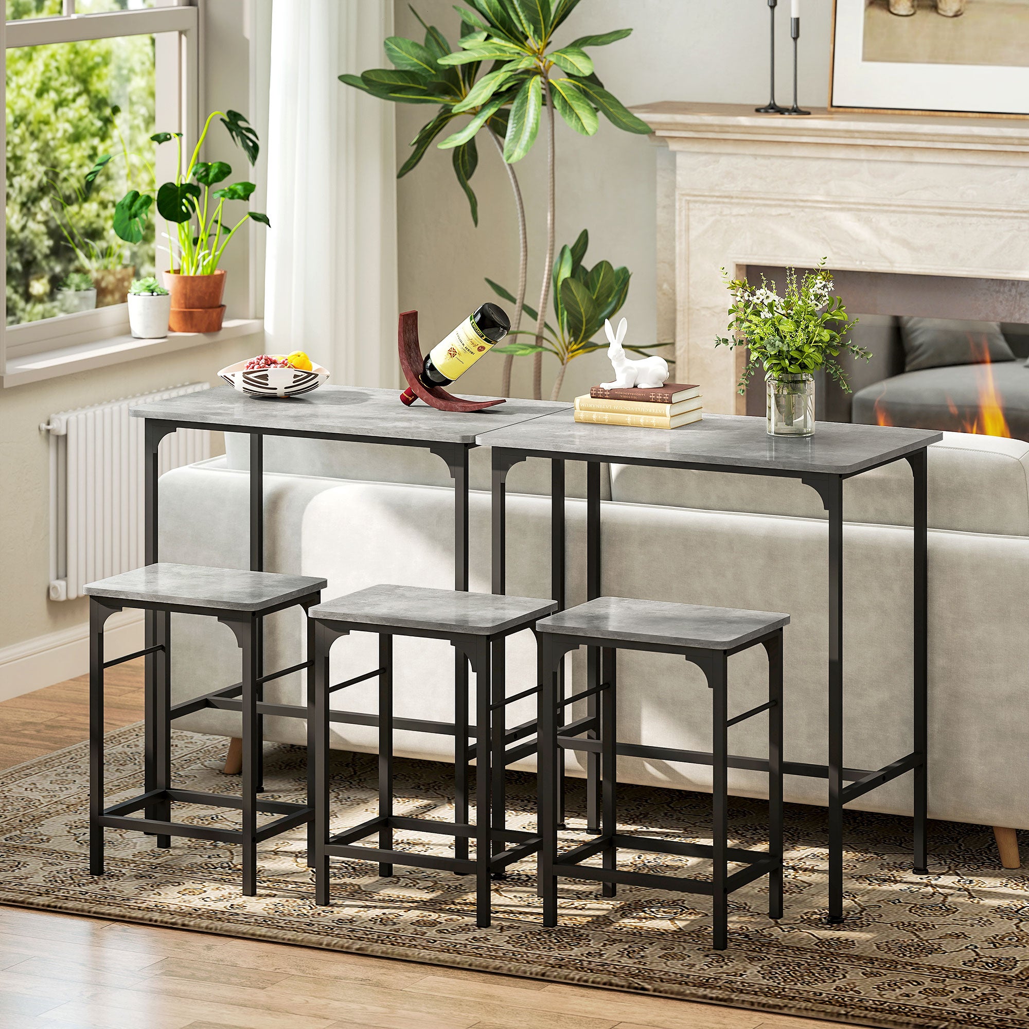 Bar Table Set Bar Table with Bar Stools Set Dining Table with 2 Chairs with Non-Slip Foot Pads Kitchen Table for Dining Room, Kitchen, Gray