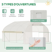 Garden Tunnel Greenhouse, 10.4m², UV-resistant Garden Greenhouse, Roll-up Zipped Door, Mesh Windows, Galvanized Steel Tube and PE 140g/m², 350 x 300 x 200 cm, White