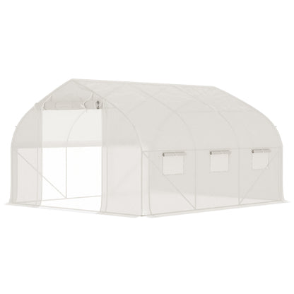 Garden Tunnel Greenhouse, 10.4m², UV-resistant Garden Greenhouse, Roll-up Zipped Door, Mesh Windows, Galvanized Steel Tube and PE 140g/m², 350 x 300 x 200 cm, White