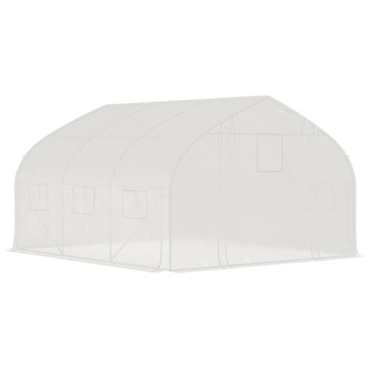 Garden Tunnel Greenhouse, 10.4m², UV-resistant Garden Greenhouse, Roll-up Zipped Door, Mesh Windows, Galvanized Steel Tube and PE 140g/m², 350 x 300 x 200 cm, White