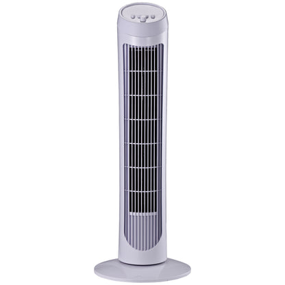 45W Oscillating Tower Fan with 3 Speeds, ABS Plastic Column Fan, 27x27x75 cm, White