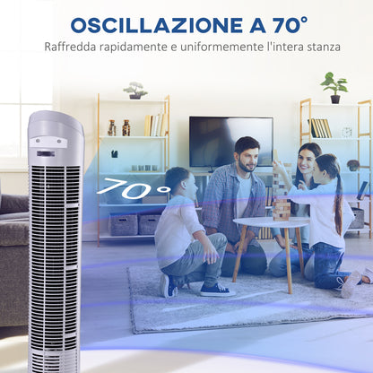 45W Oscillating Tower Fan with 3 Speeds, ABS Plastic Column Fan, 27x27x75 cm, White
