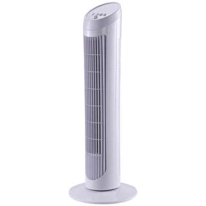 45W Oscillating Tower Fan with 3 Speeds, ABS Plastic Column Fan, 27x27x75 cm, White