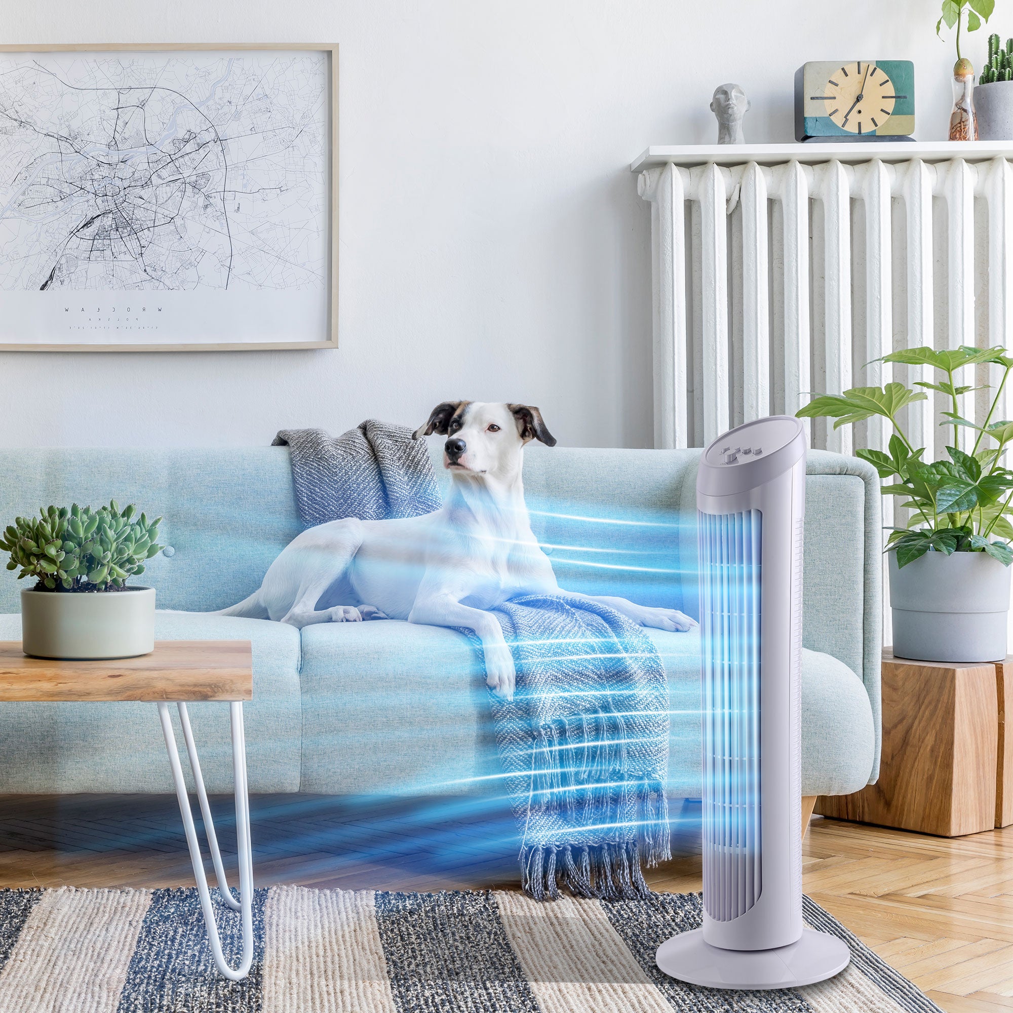 45W Oscillating Tower Fan with 3 Speeds, ABS Plastic Column Fan, 27x27x75 cm, White