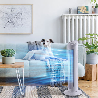 45W Oscillating Tower Fan with 3 Speeds, ABS Plastic Column Fan, 27x27x75 cm, White