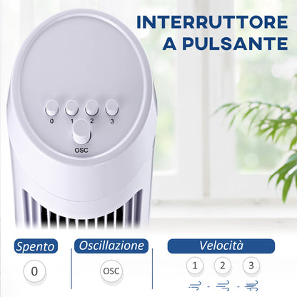45W Oscillating Tower Fan with 3 Speeds, ABS Plastic Column Fan, 27x27x75 cm, White