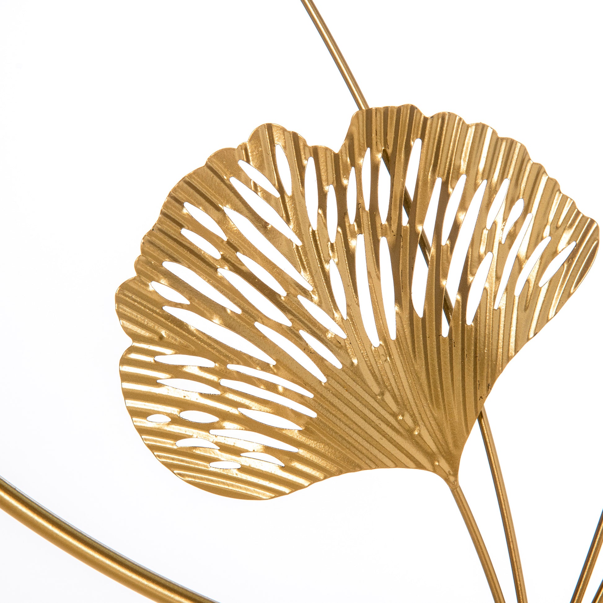 3D Metal Wall Decoration, Golden Wall Art with Ginkgo Leaves in two Round Frames, 102x66.2 cm, Gold and Silver