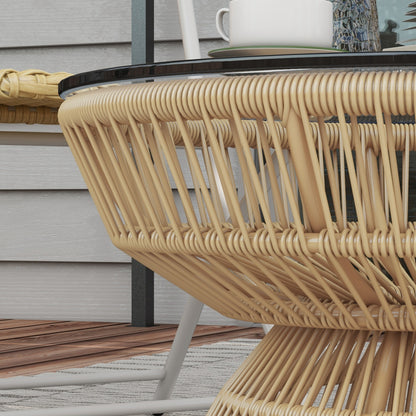 Round Garden Coffee Table, Resin Wicker Rattan-Look Side Table with Tempered Glass Top Ø60 x 37H cm Natural