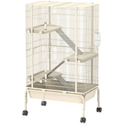 Outdoor Enclosure Small Animal Cage with 3 Ramps, Pull-Out Tray Small Animal Cage with Feeding Bowl, Water Bottle Enclosure for Small Animals, Hamster, Chinchilla, Squirrel, 69 x 44 x 120 cm Beige