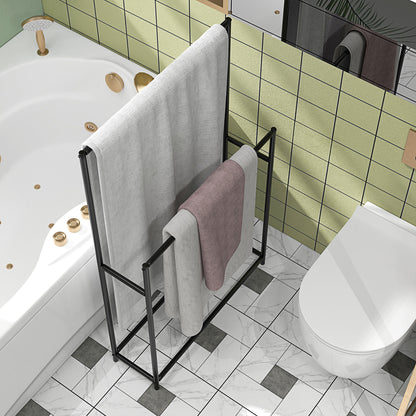 Towel Stand, Freestanding Towel Holder with 2 Towel Bars, Bath Towel Rack for Bathroom, Metal, 66 x 20 x 110 cm, Black