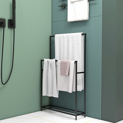 Towel Stand, Freestanding Towel Holder with 2 Towel Bars, Bath Towel Rack for Bathroom, Metal, 66 x 20 x 110 cm, Black