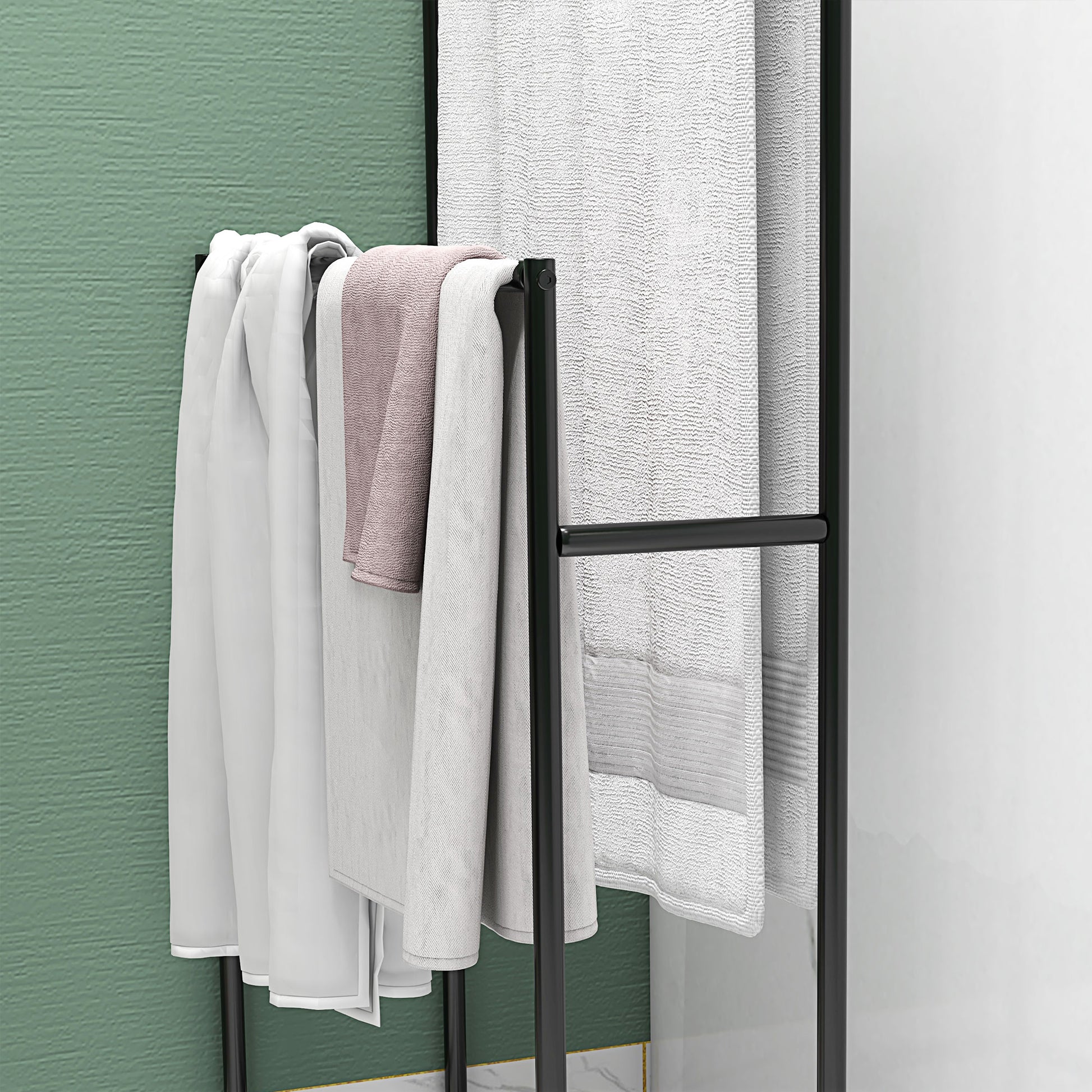 Towel Stand, Freestanding Towel Holder with 2 Towel Bars, Bath Towel Rack for Bathroom, Metal, 66 x 20 x 110 cm, Black