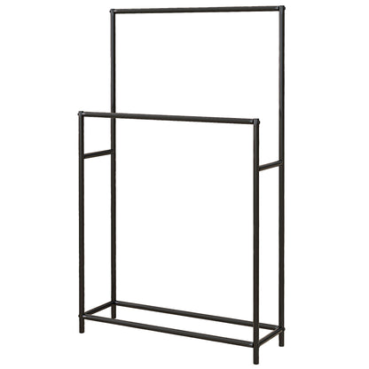 Towel Stand, Freestanding Towel Holder with 2 Towel Bars, Bath Towel Rack for Bathroom, Metal, 66 x 20 x 110 cm, Black