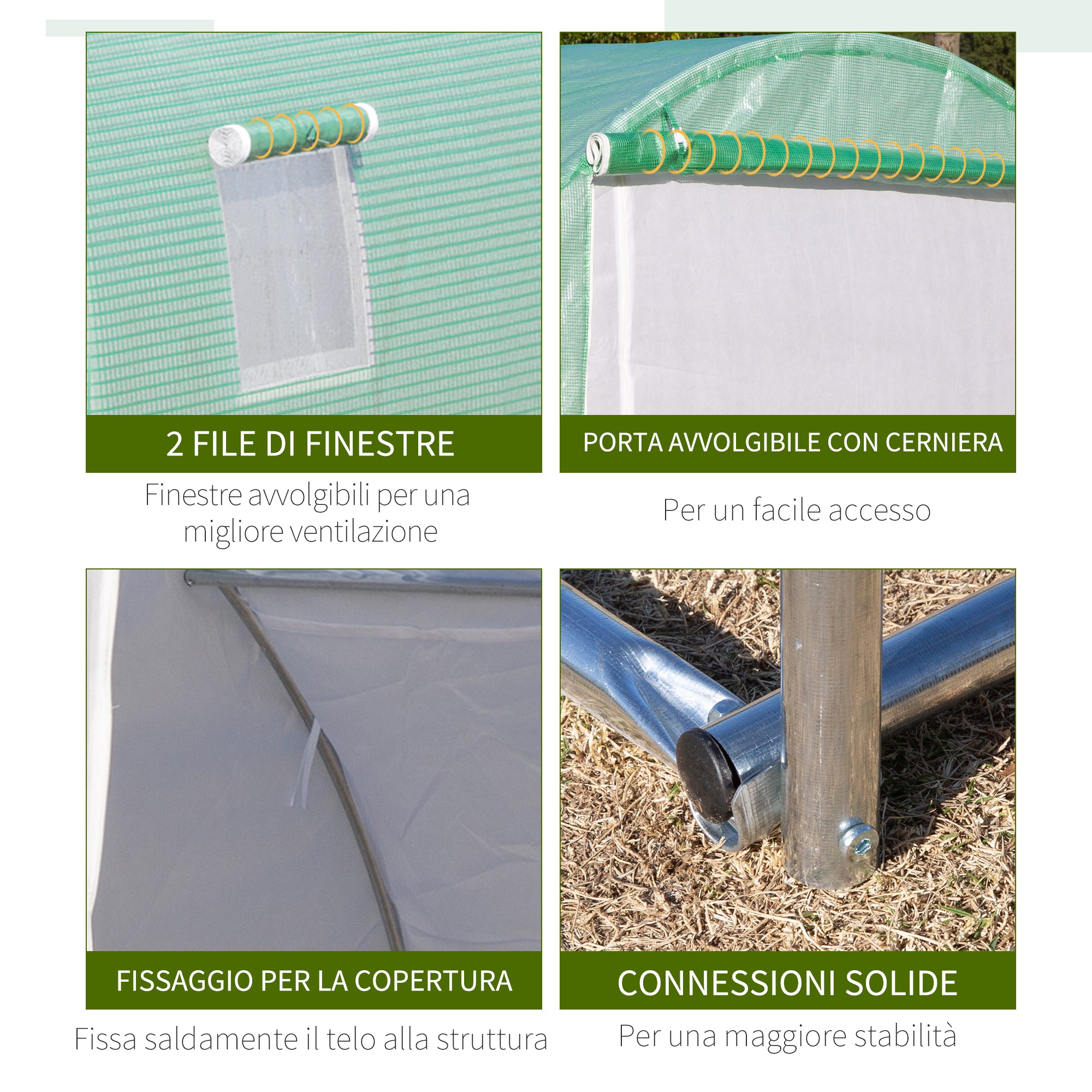 Garden Greenhouse 3x3x2m, Garden Tunnel Greenhouse with 1 Door and 6 Windows, Double PE and Non-Woven Fabric Cover, Galvanized Steel Structure