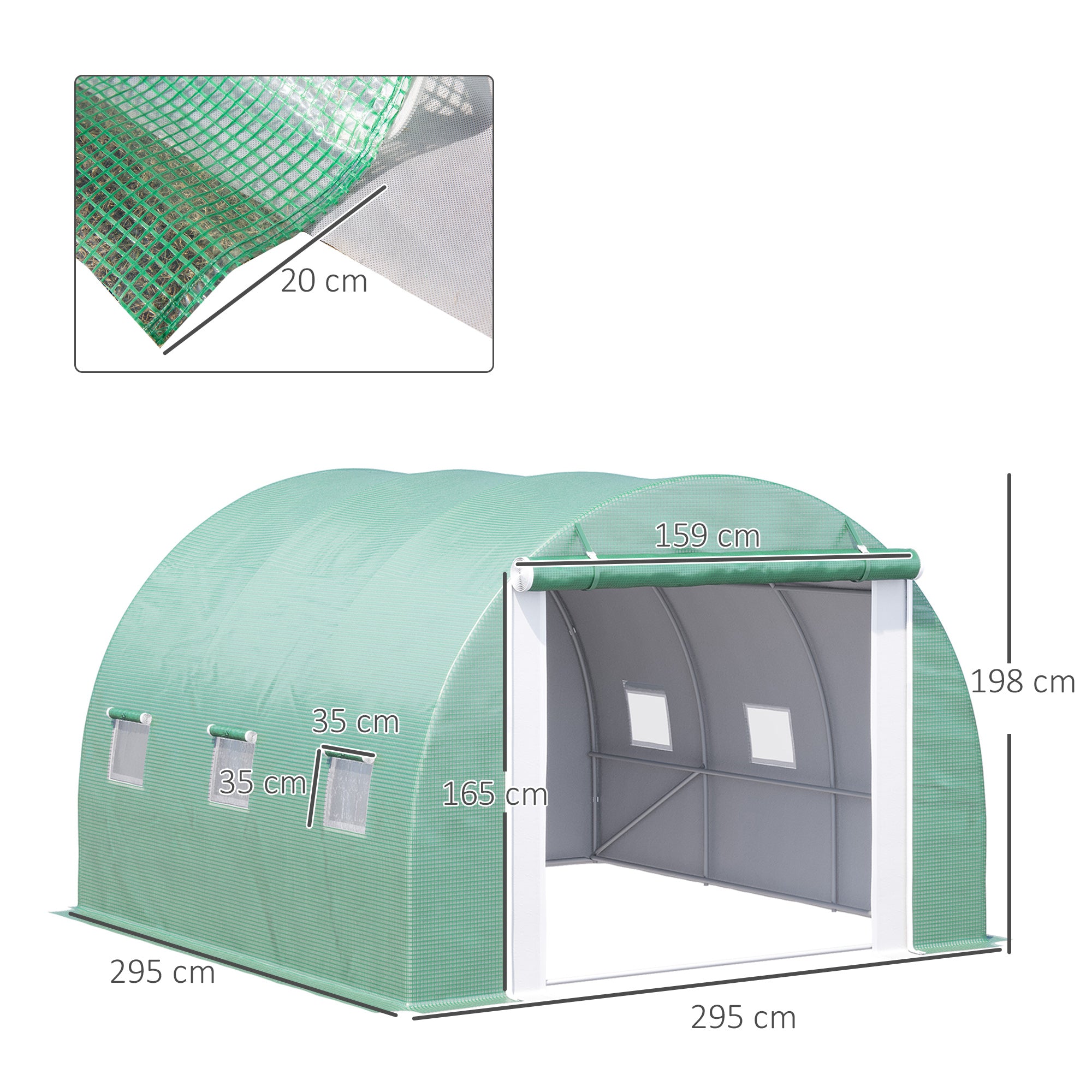 Garden Greenhouse 3x3x2m, Garden Tunnel Greenhouse with 1 Door and 6 Windows, Double PE and Non-Woven Fabric Cover, Galvanized Steel Structure