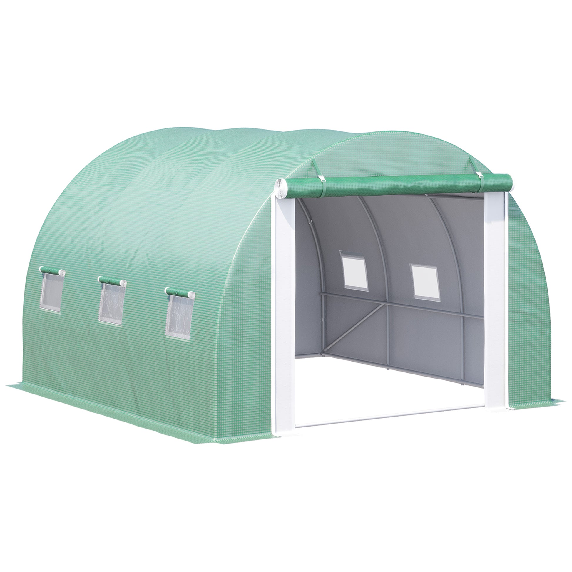 Garden Greenhouse 3x3x2m, Garden Tunnel Greenhouse with 1 Door and 6 Windows, Double PE and Non-Woven Fabric Cover, Galvanized Steel Structure