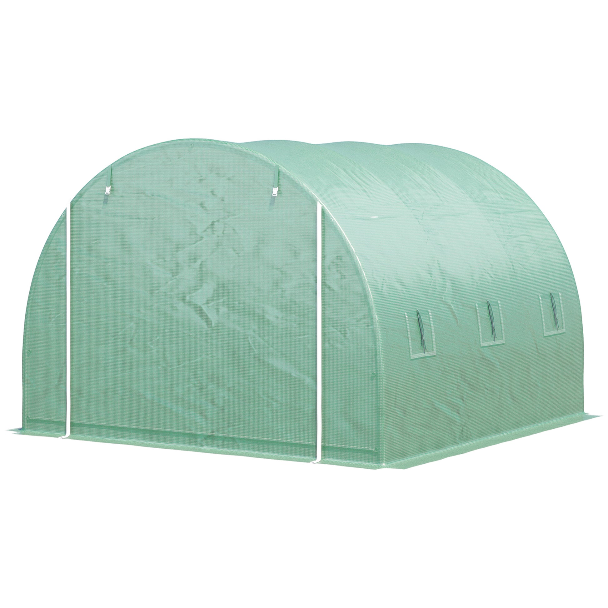 Garden Greenhouse 3x3x2m, Garden Tunnel Greenhouse with 1 Door and 6 Windows, Double PE and Non-Woven Fabric Cover, Galvanized Steel Structure