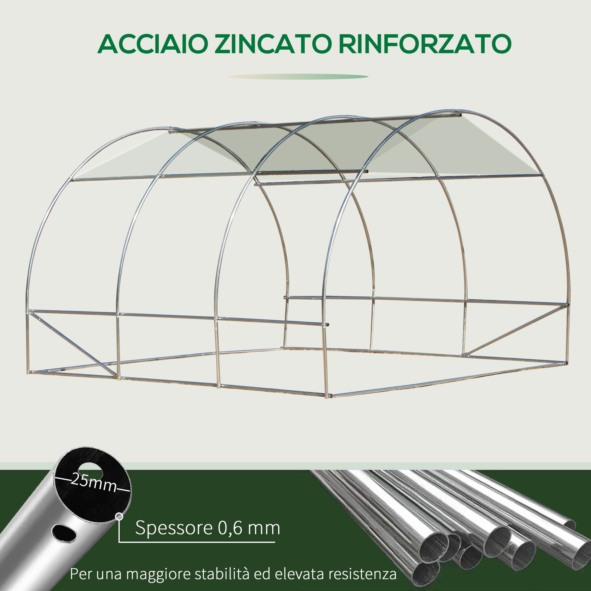 Garden Greenhouse 3x3x2m, Garden Tunnel Greenhouse with 1 Door and 6 Windows, Double PE and Non-Woven Fabric Cover, Galvanized Steel Structure