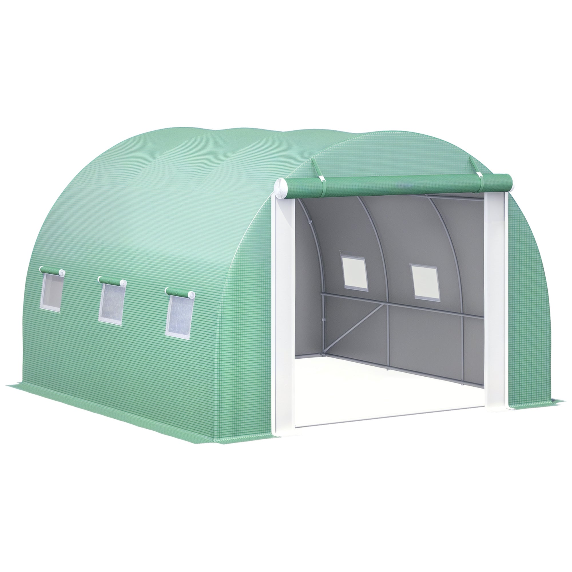 Garden Greenhouse 3x3x2m, Garden Tunnel Greenhouse with 1 Door and 6 Windows, Double PE and Non-Woven Fabric Cover, Galvanized Steel Structure