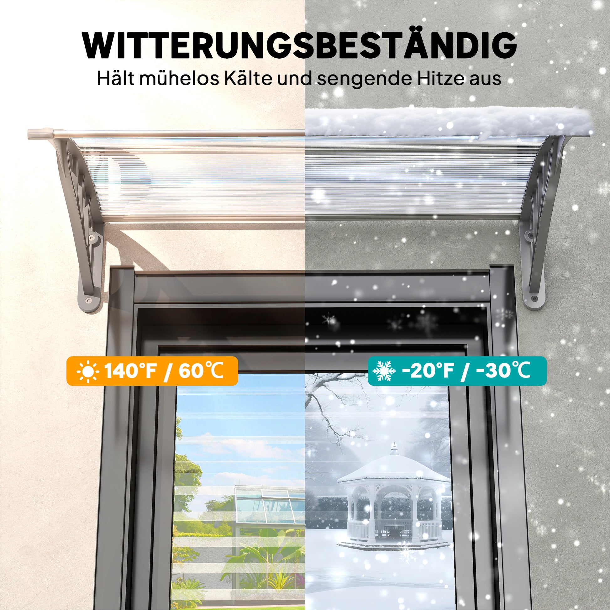 Canopy for Front Door 100 x 75 cm Arch Door Canopy Awning made of Aluminum and Polycarbonate Canopy with UV Protection Front Door Canopy for Balcony, Sunshade, Rain Shelter, Silver