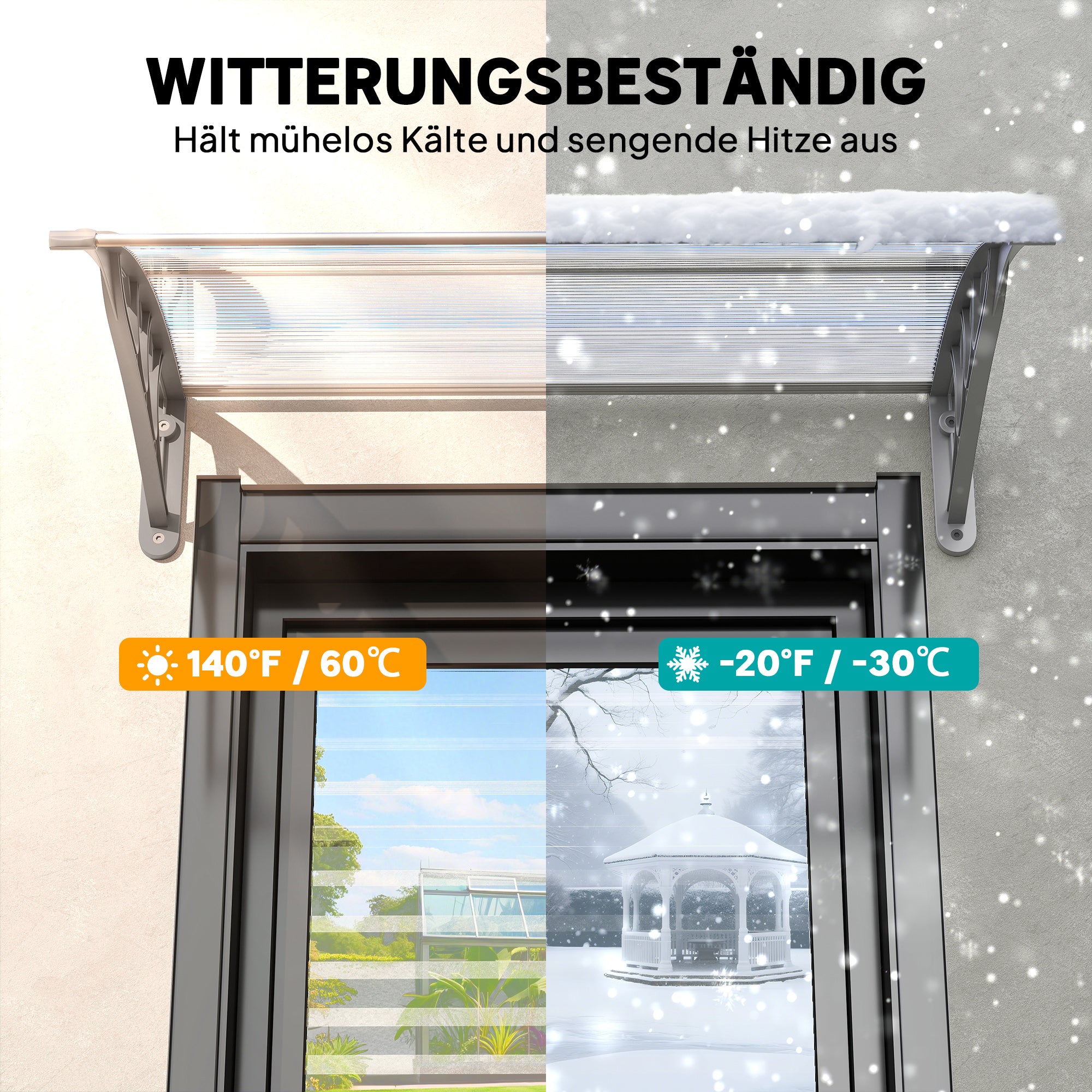Canopy for Front Door 100 x 75 cm Arch Door Canopy Awning made of Aluminum and Polycarbonate Canopy with UV Protection Front Door Canopy for Balcony, Sunshade, Rain Shelter, Silver