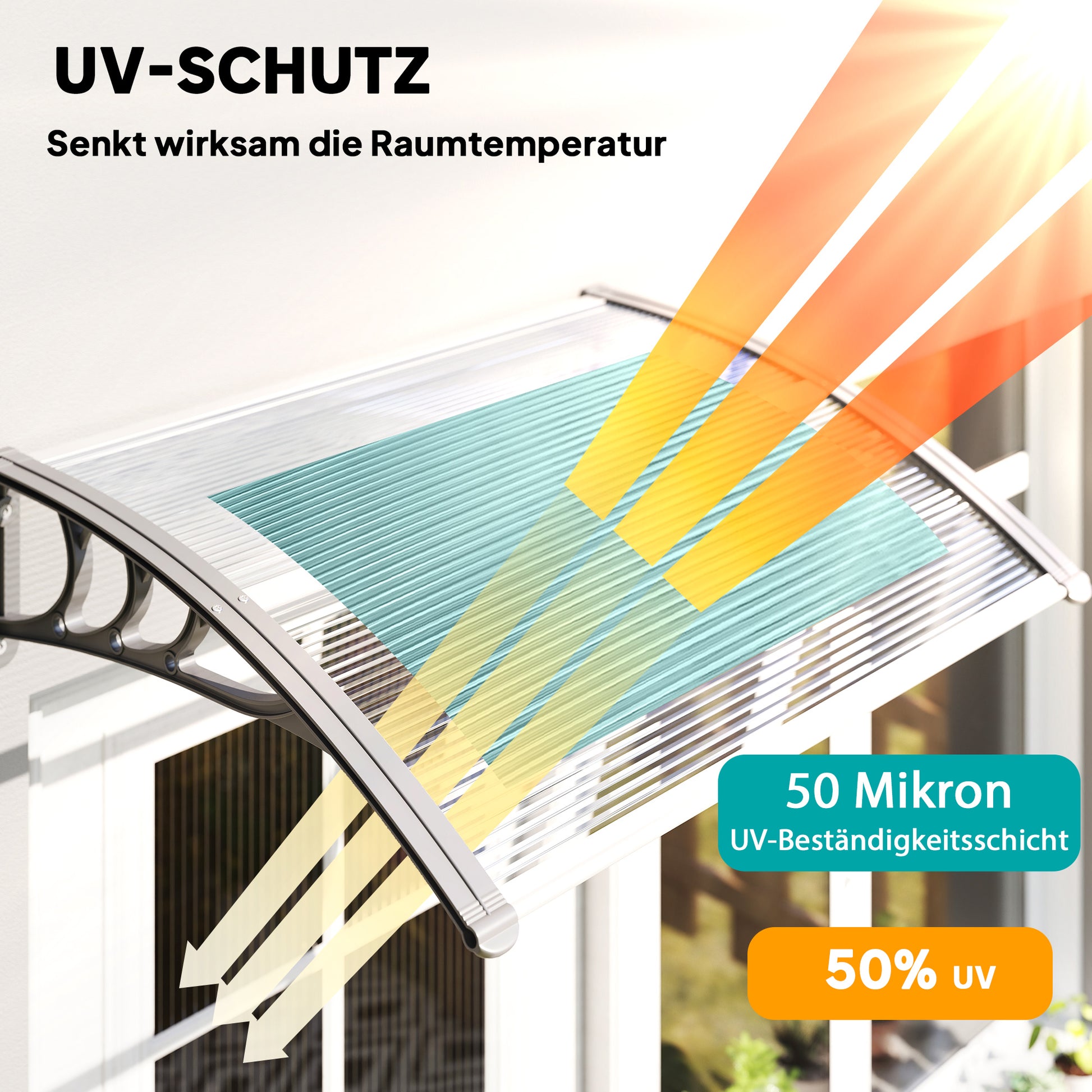Canopy for Front Door 100 x 75 cm Arch Door Canopy Awning made of Aluminum and Polycarbonate Canopy with UV Protection Front Door Canopy for Balcony, Sunshade, Rain Shelter, Silver