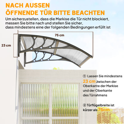 Canopy for Front Door 100 x 75 cm Arch Door Canopy Awning made of Aluminum and Polycarbonate Canopy with UV Protection Front Door Canopy for Balcony, Sunshade, Rain Shelter, Silver