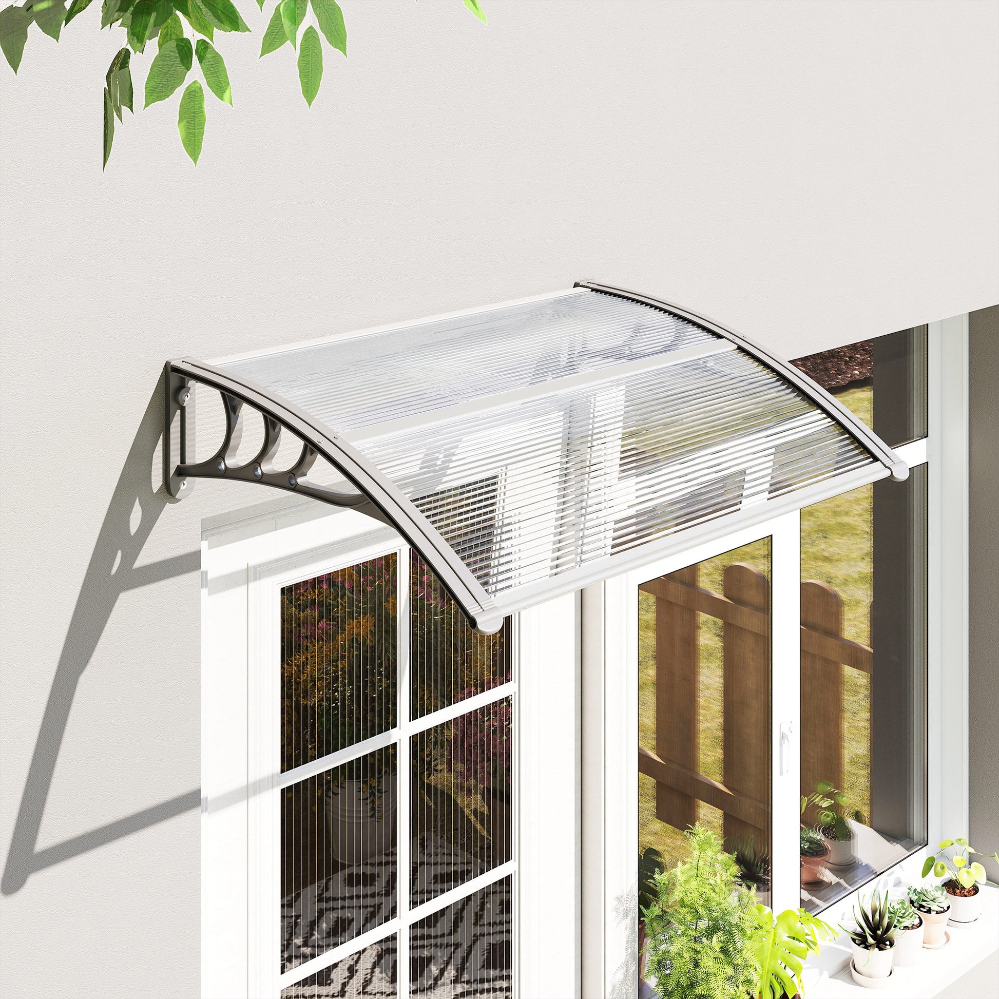 Canopy for Front Door 100 x 75 cm Arch Door Canopy Awning made of Aluminum and Polycarbonate Canopy with UV Protection Front Door Canopy for Balcony, Sunshade, Rain Shelter, Silver