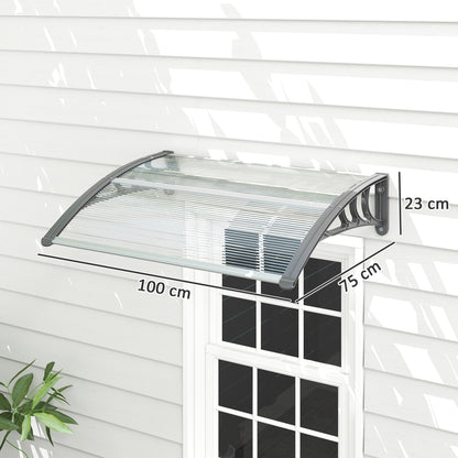 Canopy for Front Door 100 x 75 cm Arch Door Canopy Awning made of Aluminum and Polycarbonate Canopy with UV Protection Front Door Canopy for Balcony, Sunshade, Rain Shelter, Silver