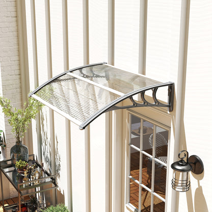 Canopy for Front Door 100 x 75 cm Arch Door Canopy Awning made of Aluminum and Polycarbonate Canopy with UV Protection Front Door Canopy for Balcony, Sunshade, Rain Shelter, Silver