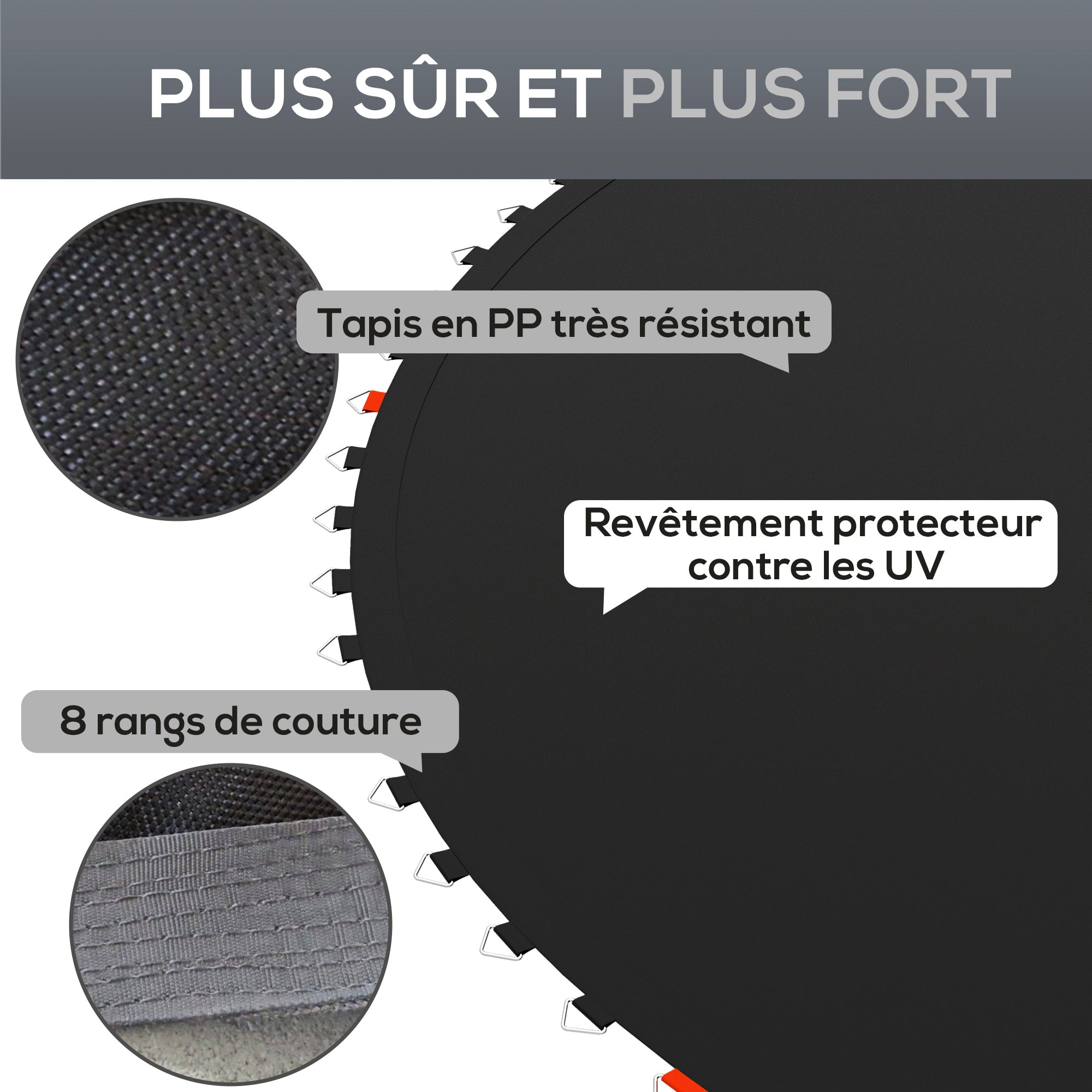 SPORTNOW Replacement Trampoline Mat Bounce Jump Pad, compatible with 4.3m trampoline and 14cm springs, with spring pulling tool and 80 V-rings (spring not included)