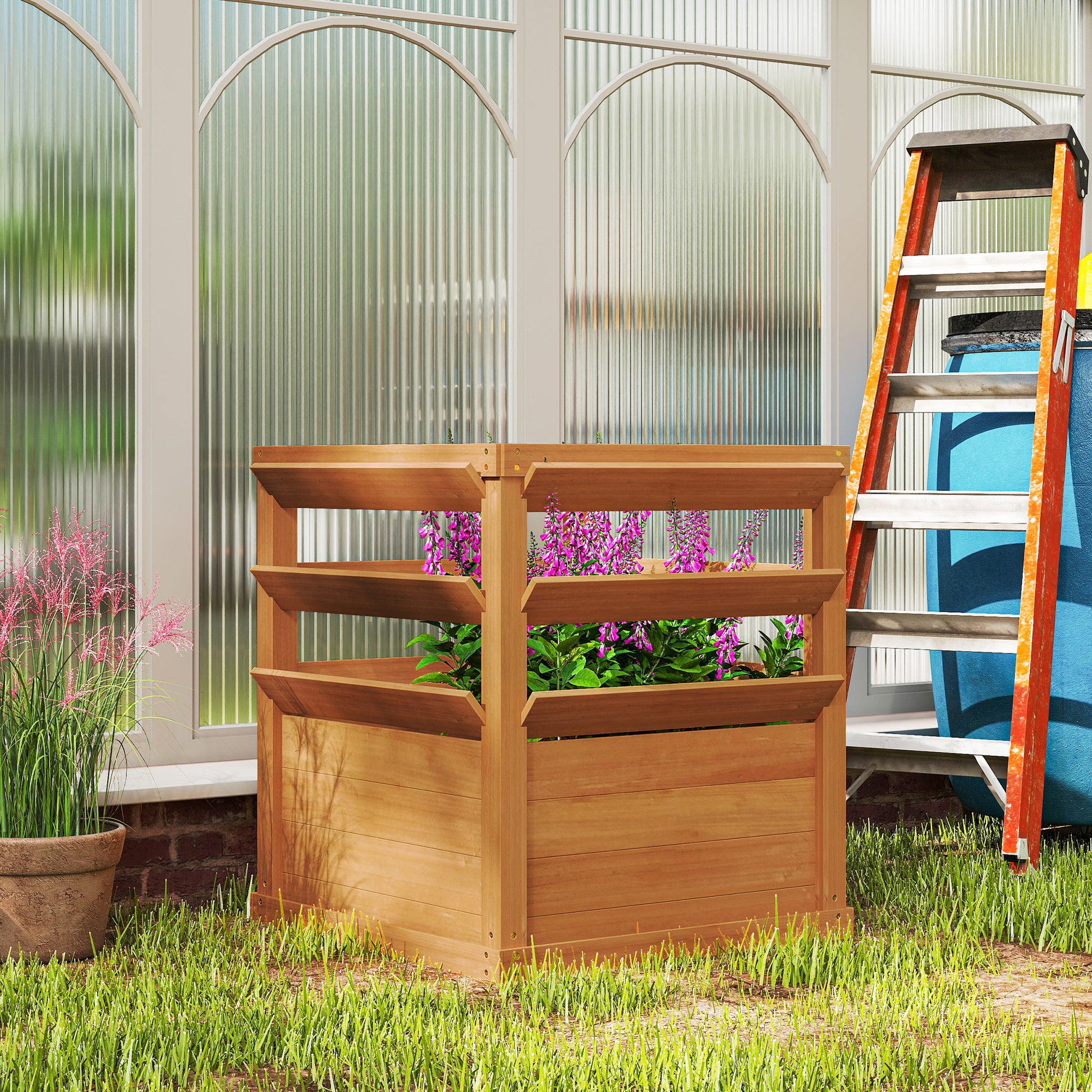Raised Garden Bed Planter with Trellis Open Bottom, Lattice Plant Box Flower Box Wood, Garden Trellis 65x65x60cm for Garden Balcony, Flower Pot for Climbing Plants, Basket Plants, Flowers