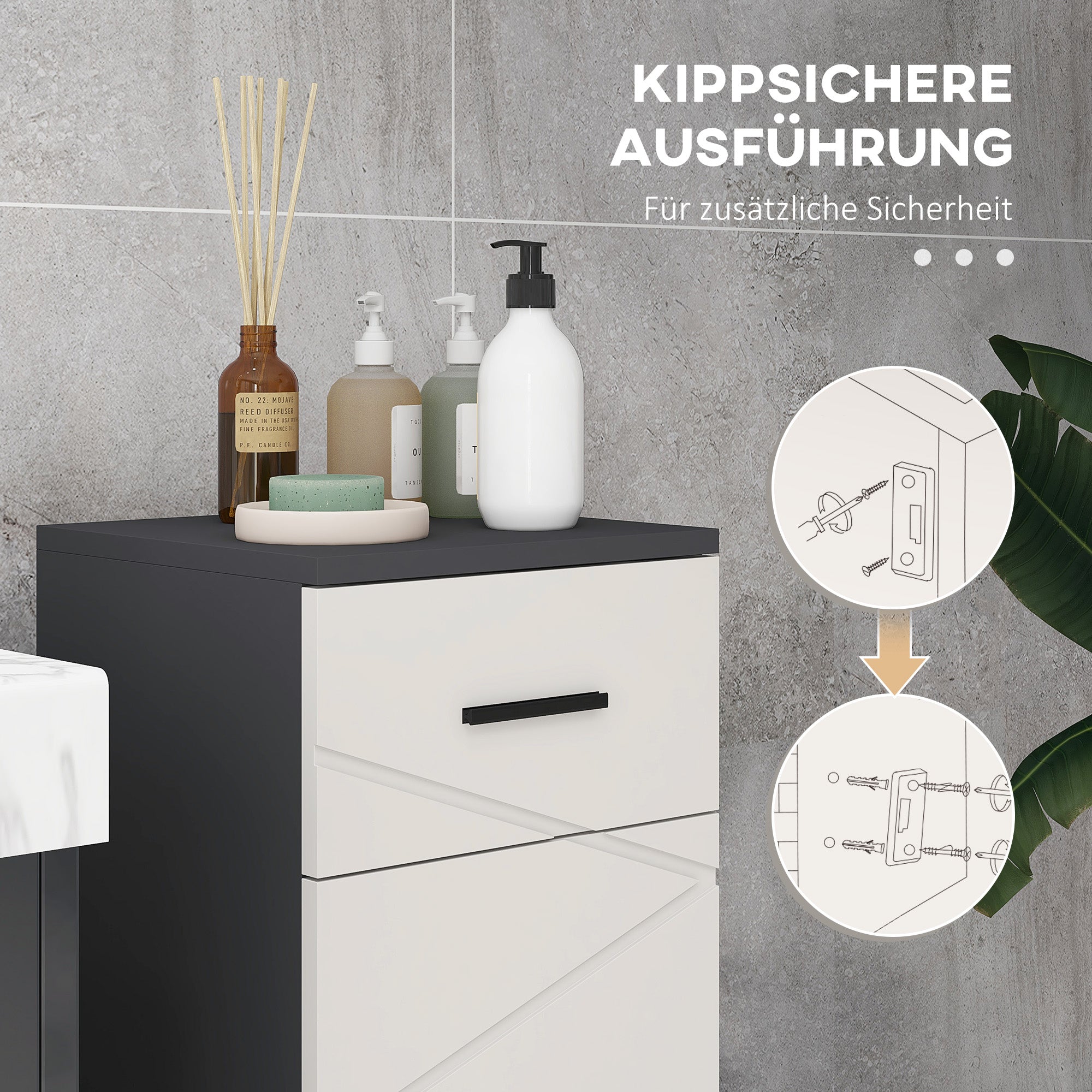 kleank Badezimmerschrank Badschrank schmal mit Schublade, verstellbaren Regalen Toilettenschrank Beistellschrank Nischenschrank für Badezimmer, kleine Räume, 30 x 30 x 82 cm Gray