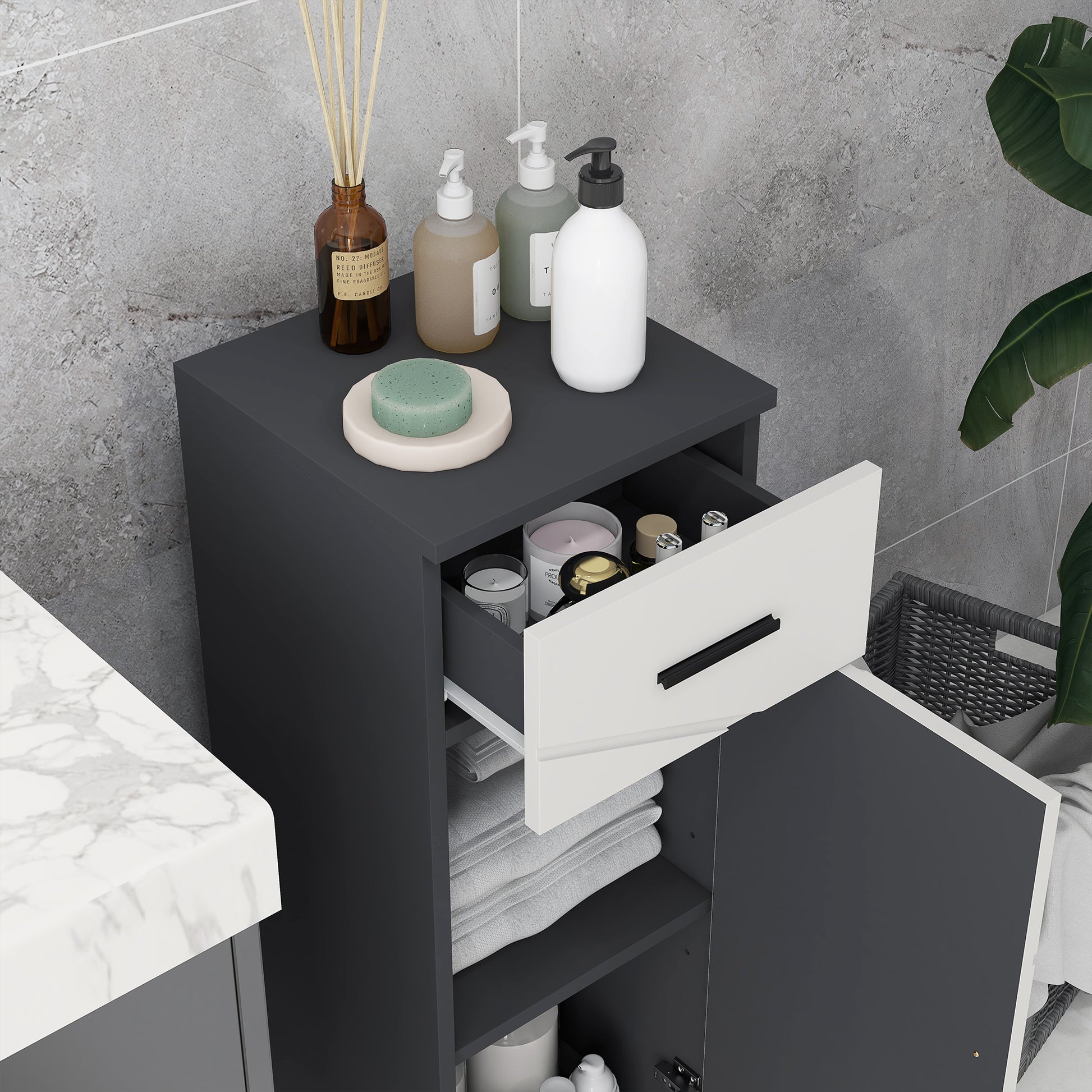 kleank Badezimmerschrank Badschrank schmal mit Schublade, verstellbaren Regalen Toilettenschrank Beistellschrank Nischenschrank für Badezimmer, kleine Räume, 30 x 30 x 82 cm Gray