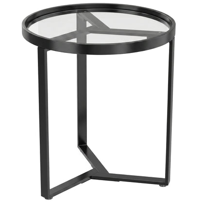 Round Glass Side Table with Geometric Metal Frame, Modern Accent Table for Small Spaces, Living Room & Bedroom, Black