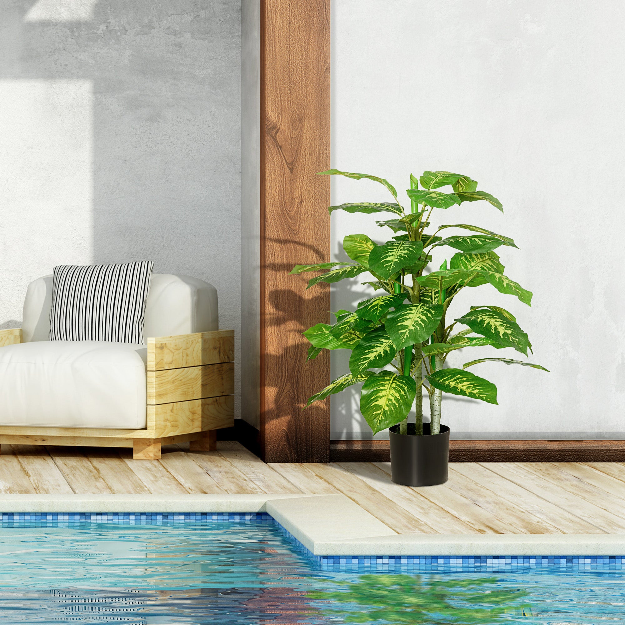 Large Artificial Dieffenbachia 95 cm Fake Plant, Artificial Dieffenbachia Plant in Pot, Artificial Tree with Artificial Grass for Living Room Bedroom Decor Garden