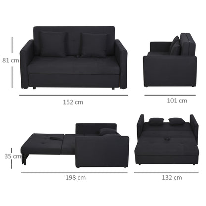 2-Seater Sofa Bed Upholstered in Cotton with 2 Detachable Cushions Armrests and Storage Base Modern Double Sofa for Living Room Office 152x101x81 cm Charcoal Gray