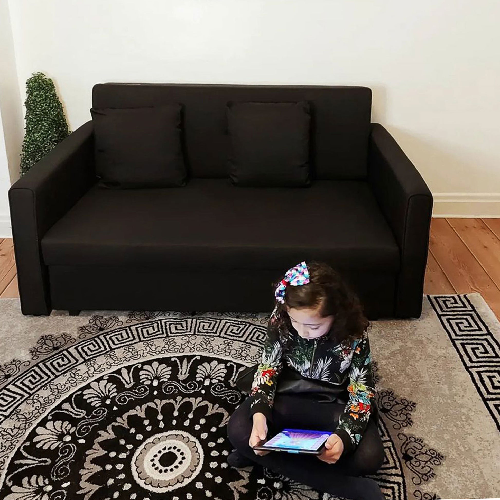2-Seater Sofa Bed Upholstered in Cotton with 2 Detachable Cushions Armrests and Storage Base Modern Double Sofa for Living Room Office 152x101x81 cm Charcoal Gray